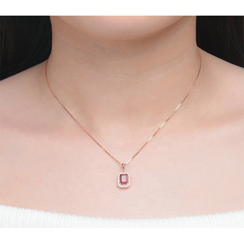 925 Sterling Silver Rose Gold Ruby Necklace Pendant